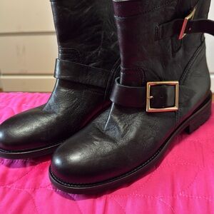 Jimmy Choo Black Leather Moto Boots